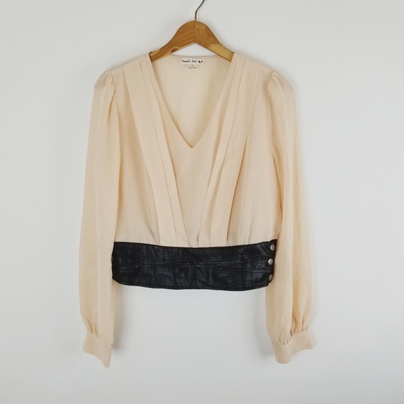 Double Zero Tops - *Last Chance* Pink Blouse w Faux Leather Waist